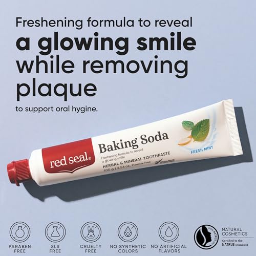 RED SEAL Fluoride Free Toothpaste for Dry Mouth Relief - Baking Soda - Herbal & Mineral Formula (Vegan-Friendly, Cruelty