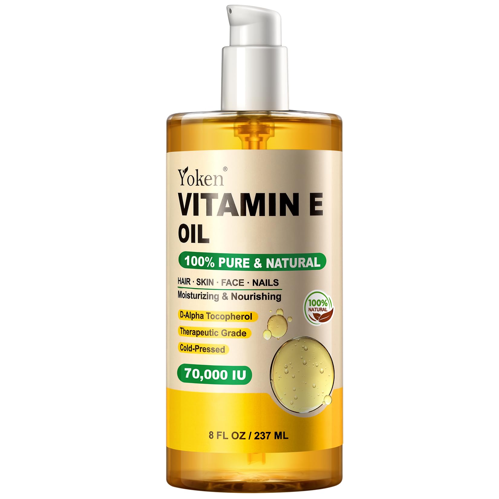 Pure Vitality 8 Fl Oz Organic Vitamin E Oil 70,000 IU for Skin, Hair, and Scalp - Perfect for Bath and Body
| Organic V