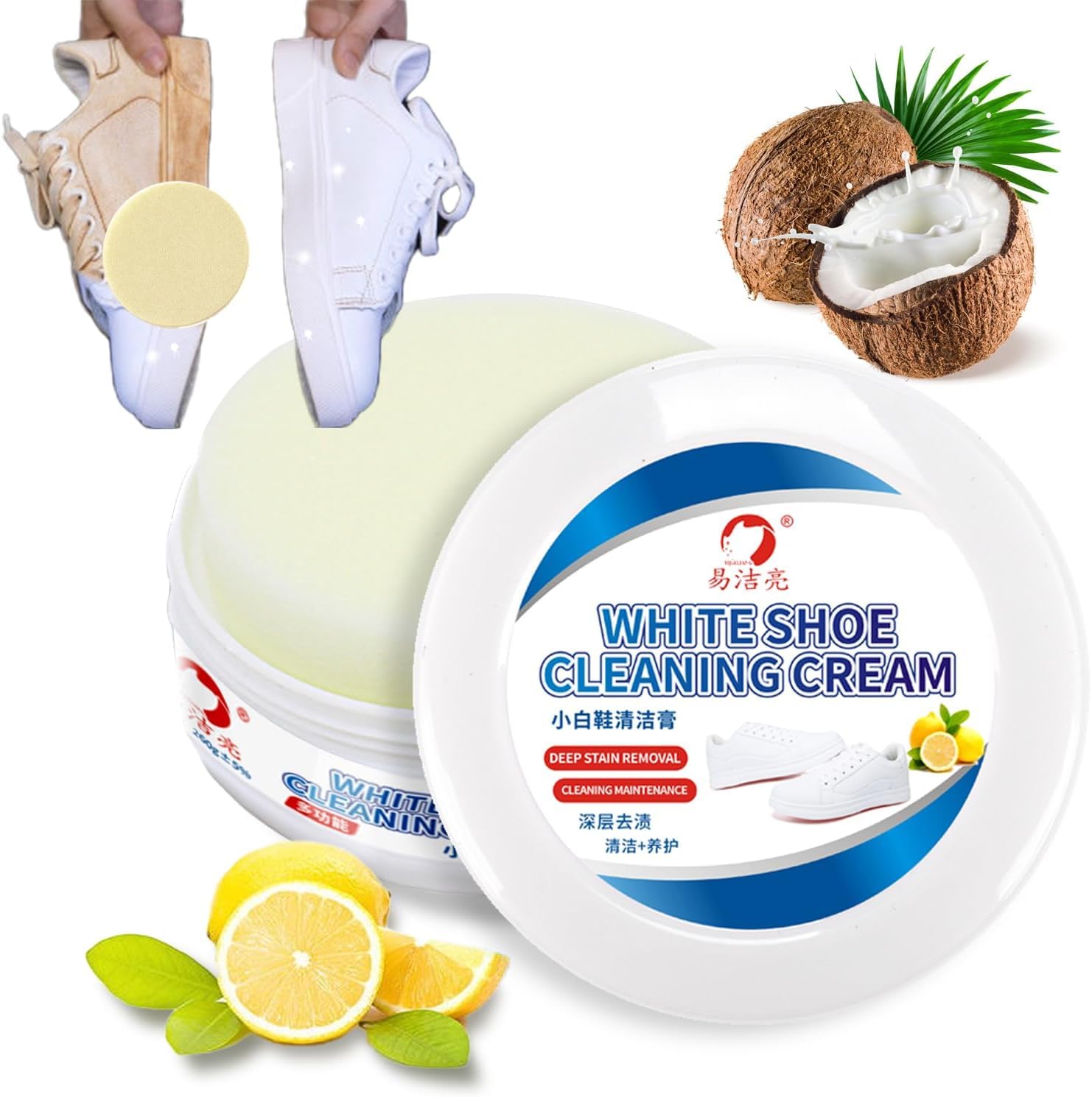 Dapoprren White Shoe Cleaner: Multi-functional Cleaning and Stain Removal Cream for White Shoes, All-Purpose Rinse-Free