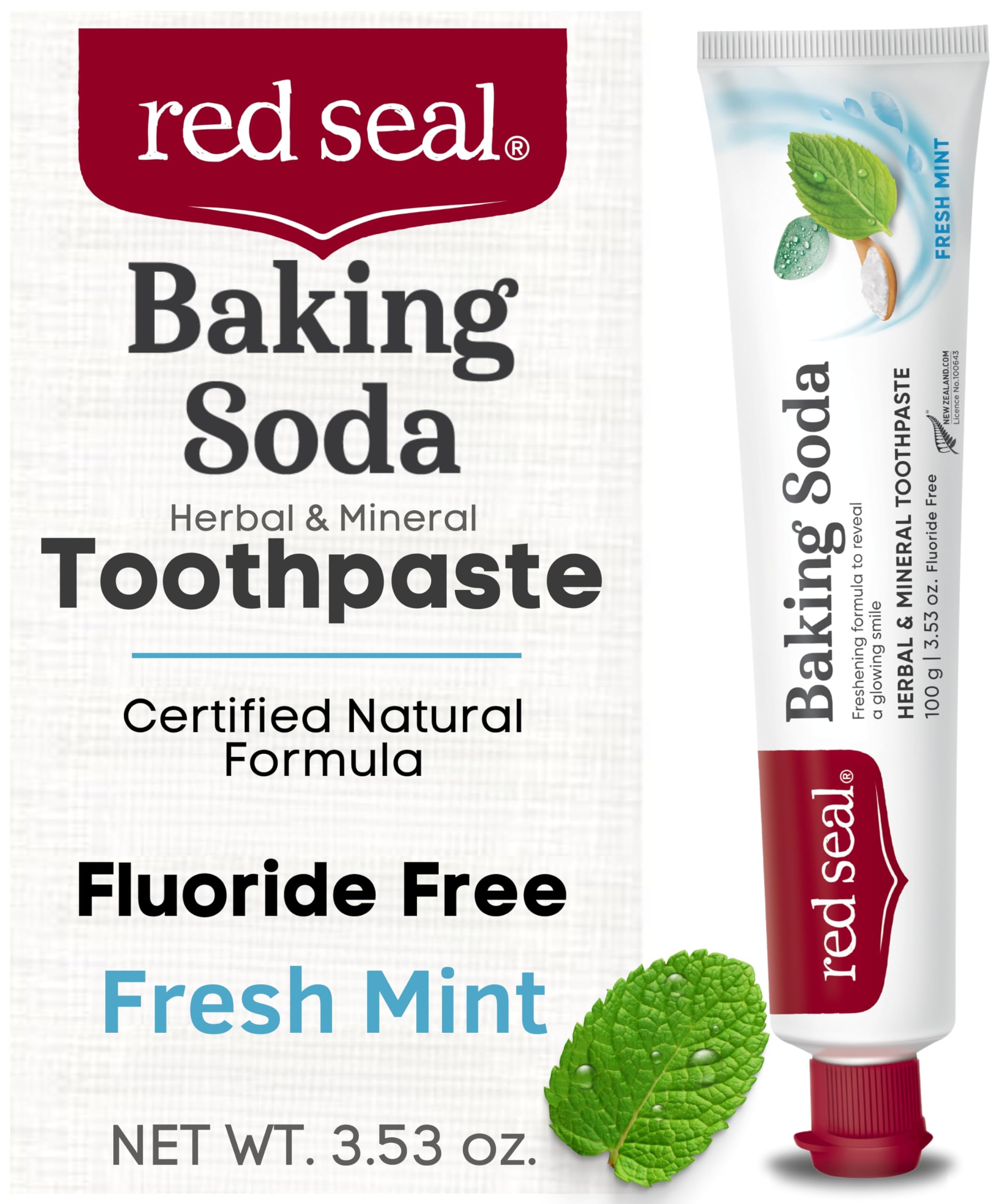 RED SEAL Fluoride Free Toothpaste for Dry Mouth Relief - Baking Soda - Herbal & Mineral Formula (Vegan-Friendly, Cruelty